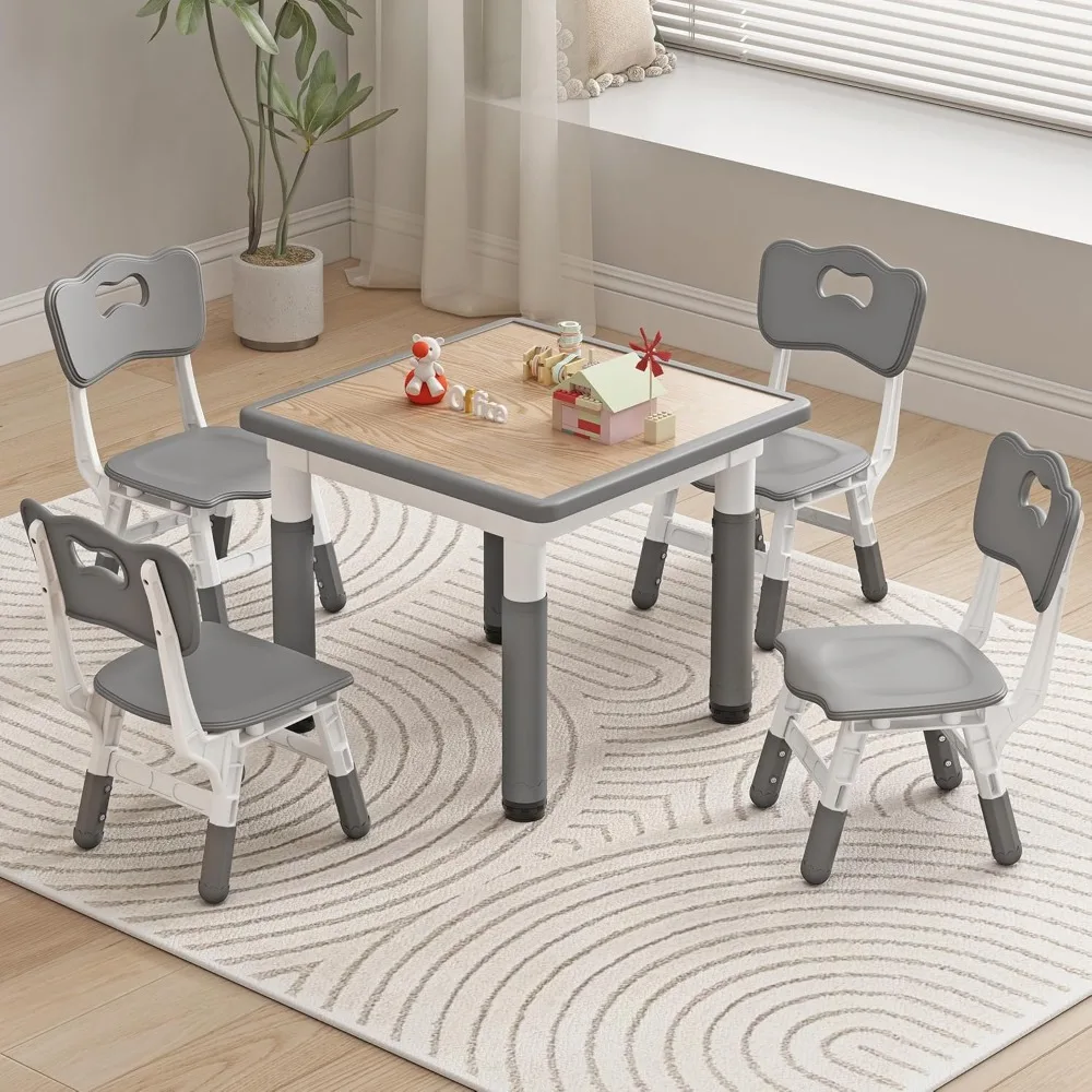 

Kid Table and Chairs, Height Adjustable Childrens Table and Chair Set, Kids Tables for Age 2-8, Table for Kids with