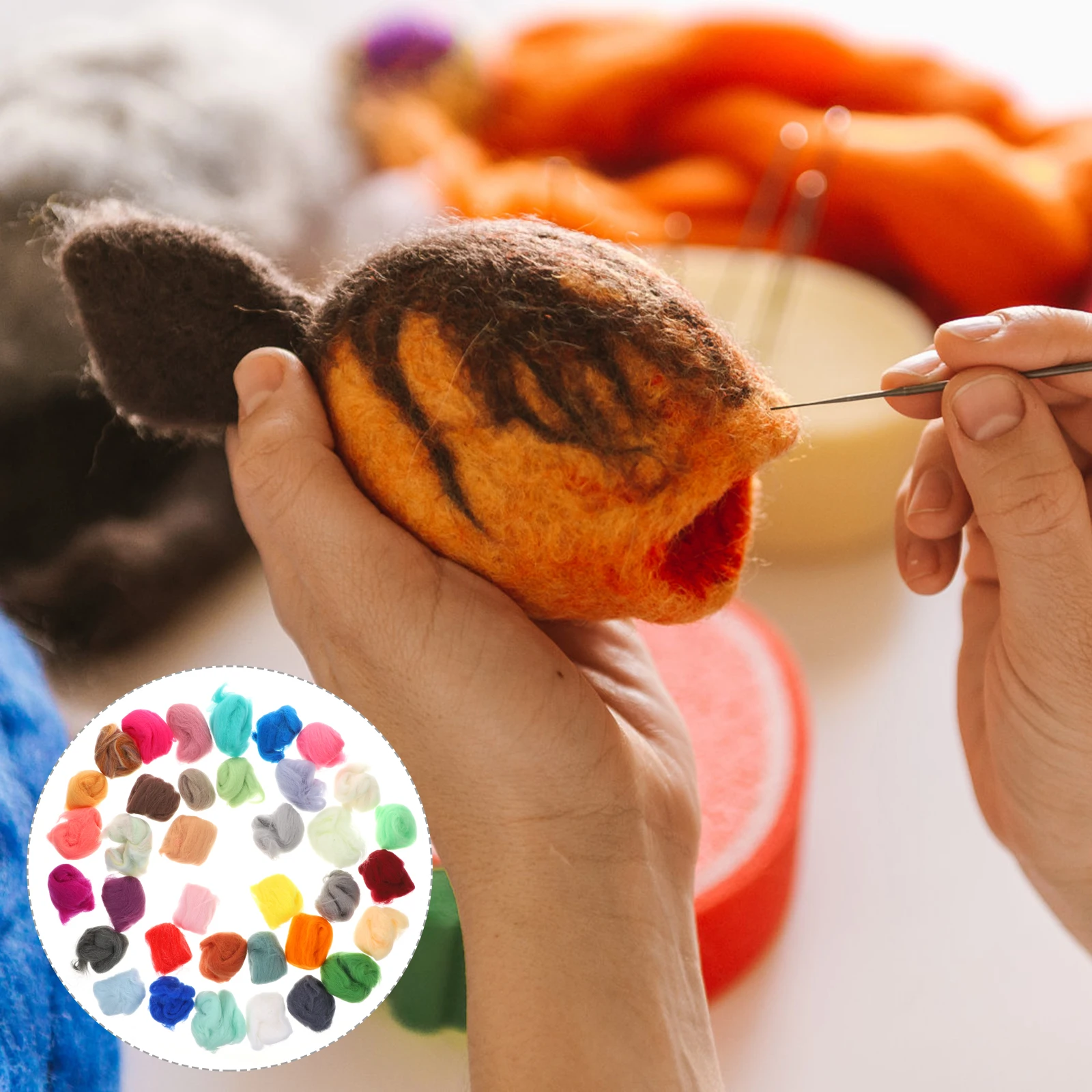 

36 Colors Wool Strip Needle Felt Material Bag Felting Wool Fiber Fleece DIY Crafts Kit Pouch Included Waldorf Animals