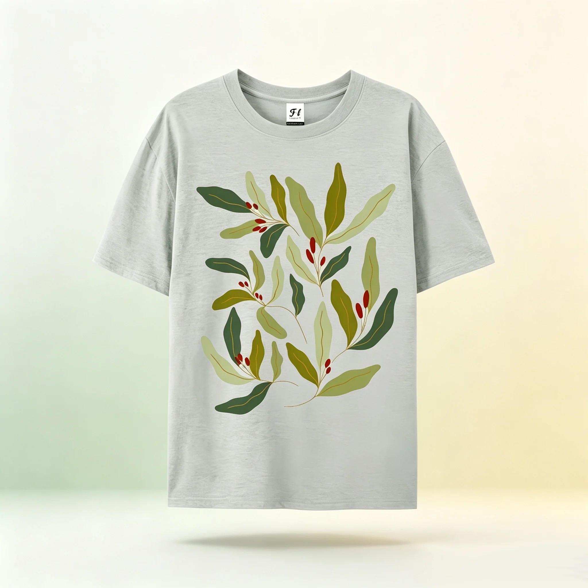 Unisex Boho Botanical Leaf Print Short Sleeve T‑Shirt Loose Crew Neck Casual Summer Daily Streetwear Fashion Graphic Tops