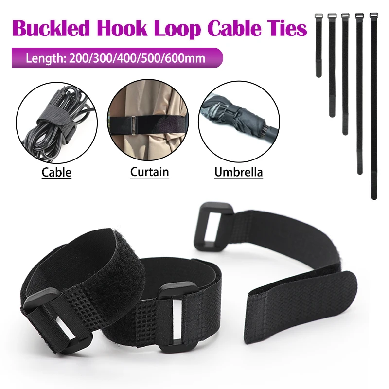 Adjustable Fastening Hook Loop Straps Length 20cm-60cm Buckles Cord Straps For Wire Management Bundling Cable Tie Fastener