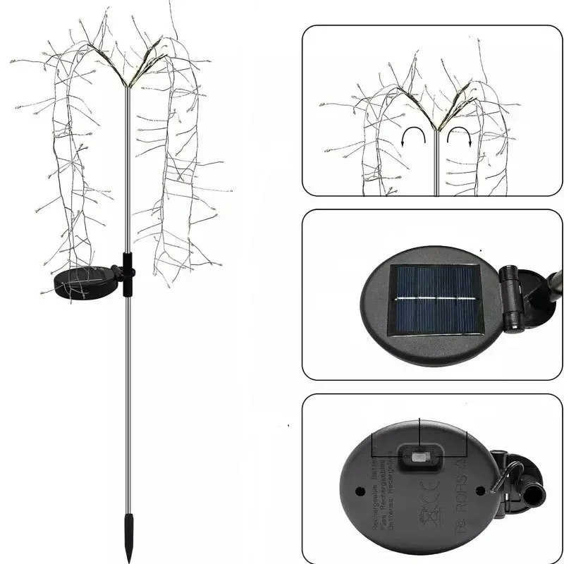 1PC LED fuochi d'artificio luci solari per esterni impermeabile Willow Tree lampada per fuochi d'artificio decorazione del giardino prato Christmas String Fairy Light