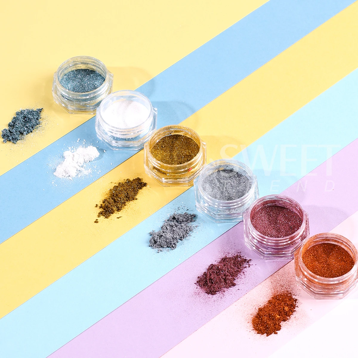 6pcs Metallic Gold Silver Nail Glitter Powder Magic Mirror Aurora Design Gel Polish Pigment Blue Summer Chrome Manicure Sparkly