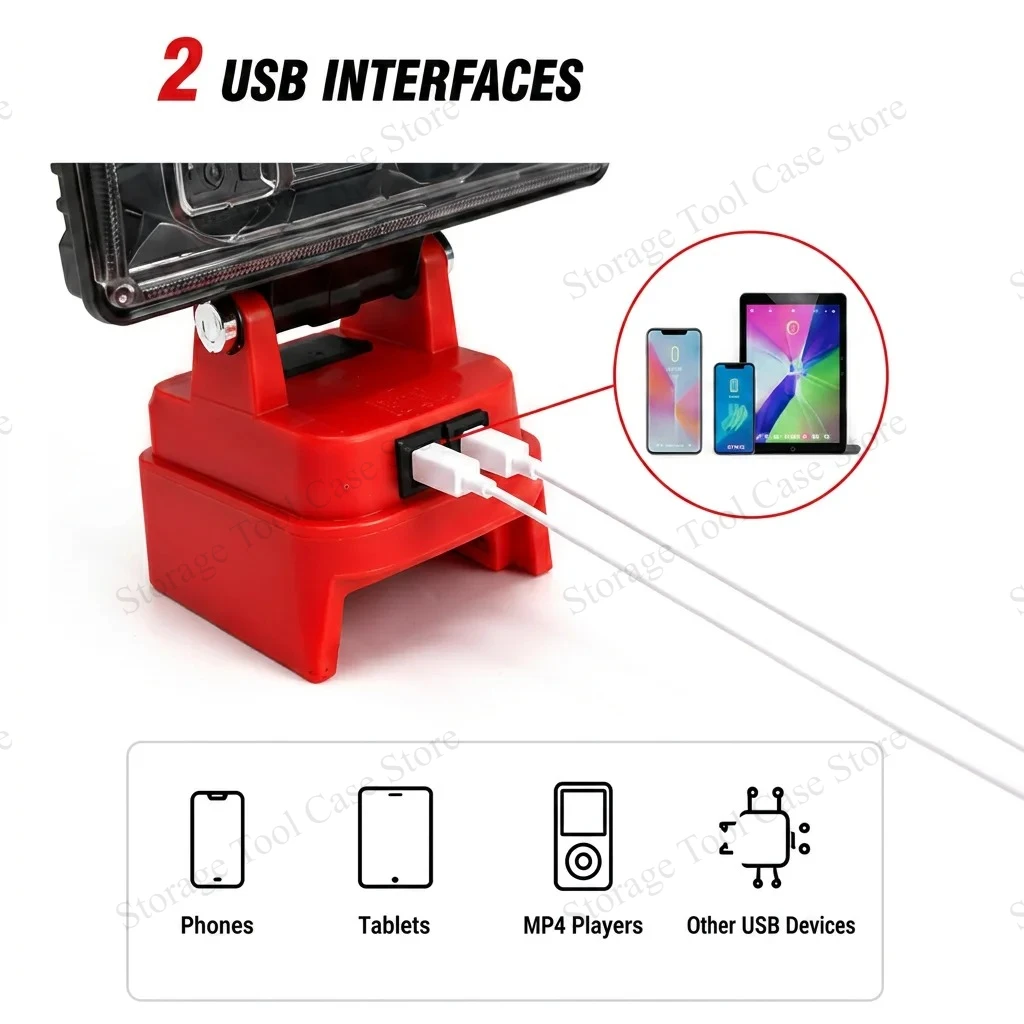 Portable LED Work Light for Milwaukee M18 18V Battery 90W Cordless Flood Lamp Jobsite Lighting for Workshop Garage Maintenance
