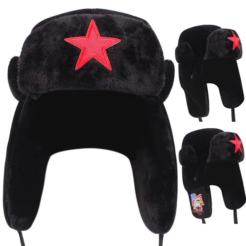 

New Five-star Lei Feng Hat Winter Outdoor Warm Windproof Ear Protection Dad Cap Plus Velvet Thickened Flight Hat