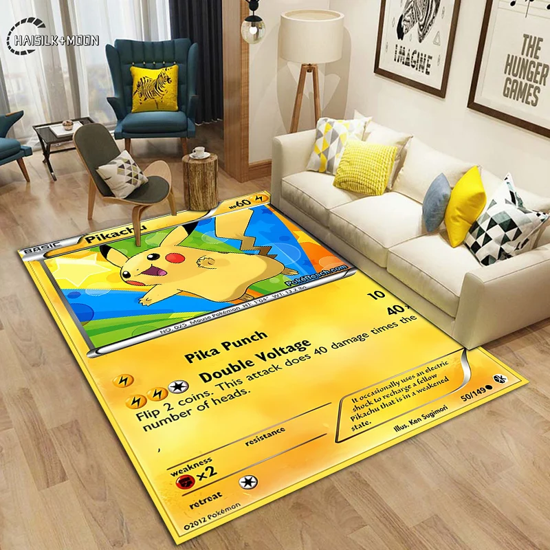 15 Sizes Japanese Anime Pokemon Card Pikachu Area Rug,Carpet for Living Room Bedroom Sofa Doormat Decoration,Non-slip Floor Mat