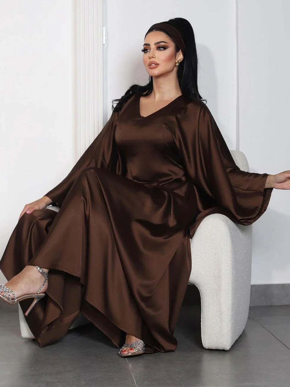 Eid Muslim Abaya for Women Satin Dresses Jalabiya Bat Sleeve Arab Long Robe Ramadan Morocco Dubai Abayas Kaftan Saudi Vestidos