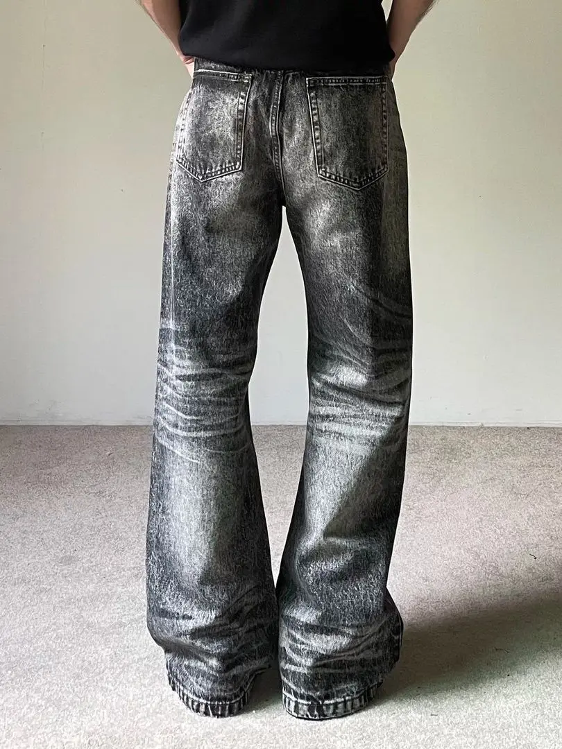 Men's Vintage Washed Cat Whiskers Jeans Summer Sweatpants Retro Casual Pants Cool Boys Wide Leg Bottom Male High Waist Trousers