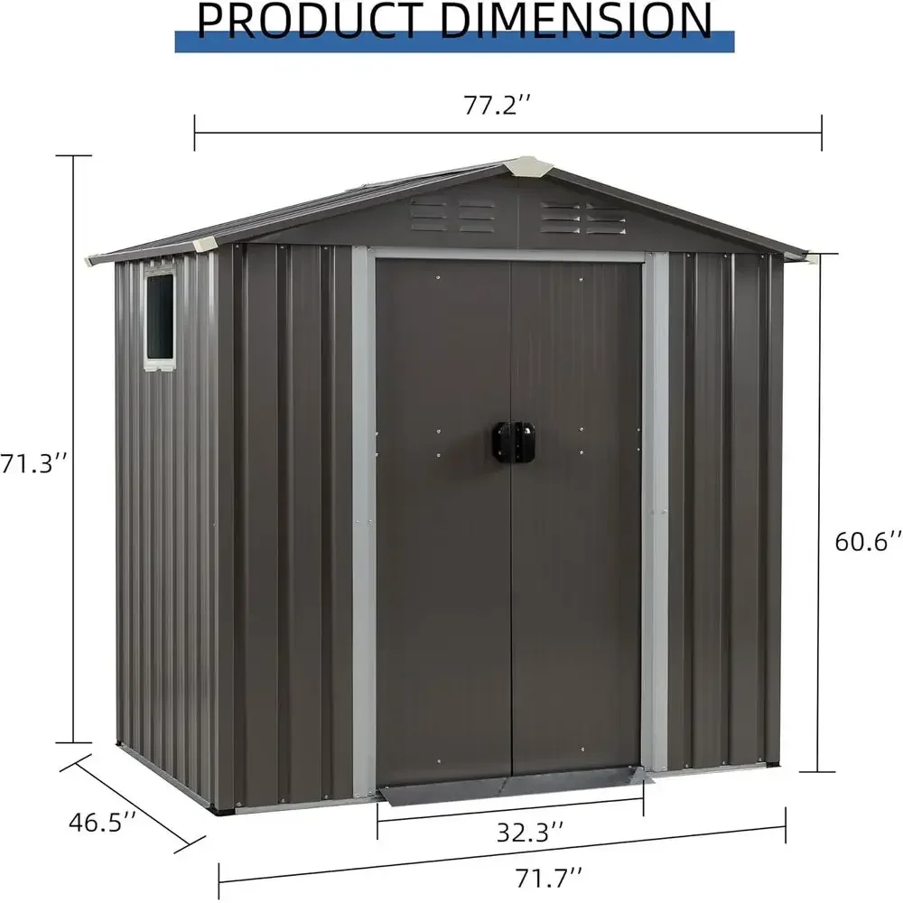 6x4 Outdoor Metal Storage Shed with Lockable Double Doors - Weatherproof and Gray for Garden, Patio, Lawn