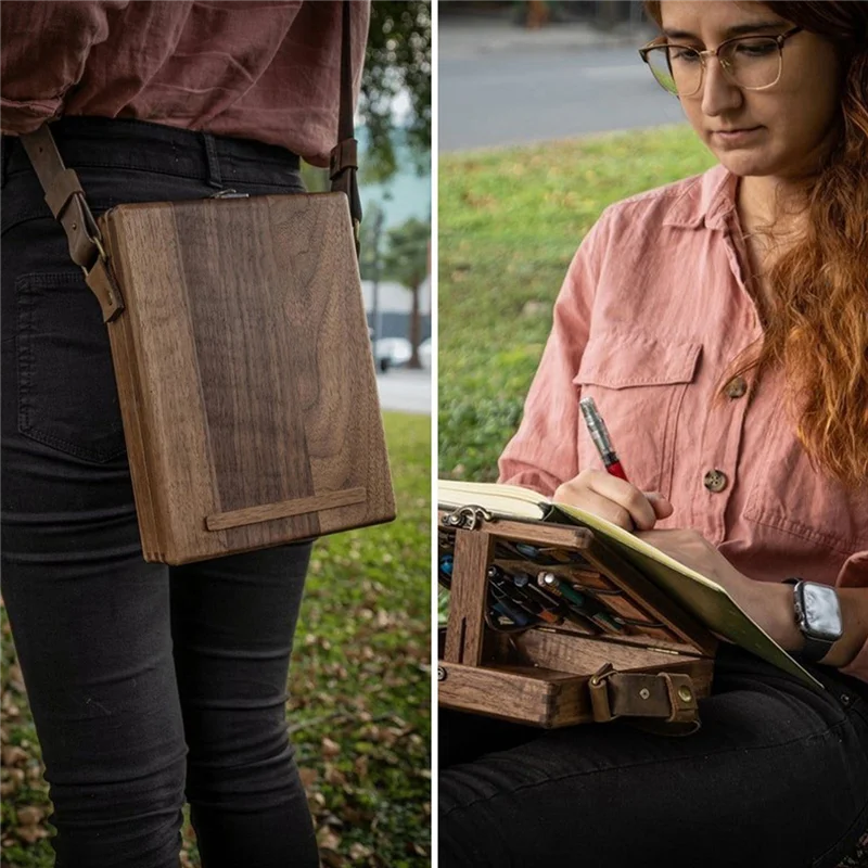 

A42Z-A5 Wooden Retro Trend Shoulder Bag Outdoor Briefcase Art Supplies Box Home Decor Art Handbags