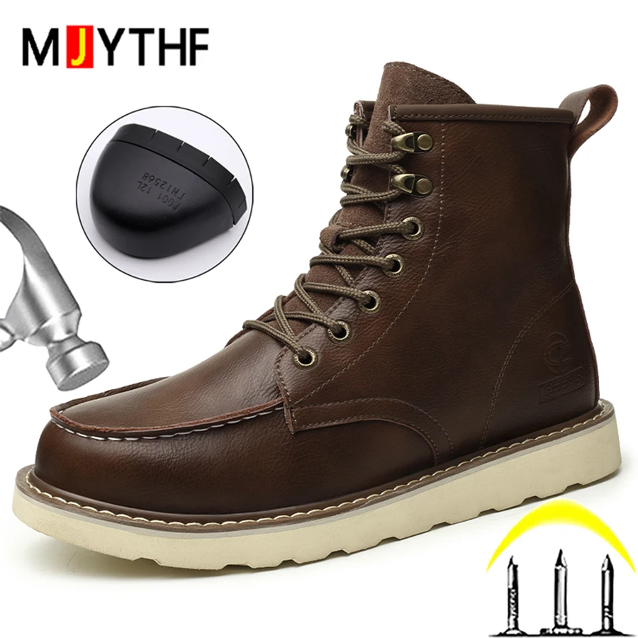 

Кожаные ботинки высокого качества, мужские рабочие ботинки, непромокаемая защитная обувь, мужские осенне-зимние ботинки, туфли со стальным носком, устойчивые к проколам ботинки