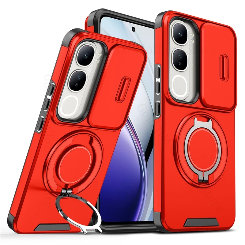 

Slide Lens Push Window Armor Hybrid Case For vivo V50 V40 Lite Magnetic Ring Stand Cover For Vivo V40 Pro Capa Heavy Duty Cover