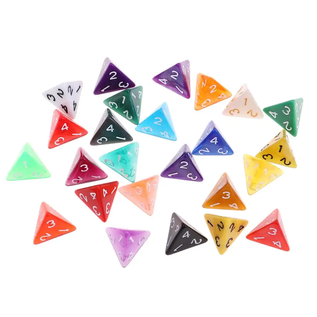 

Пластиковые кубики D4, 25 штук, разноцветные многогранные кубики для настольных ролевых игр