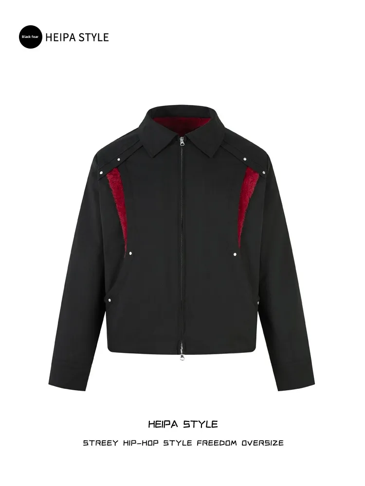 

American Sle Thiened oulder Pad Jaet Men's Winter High Street ort Wide Cleanfit Harrington Coat Color Blo Youth F...