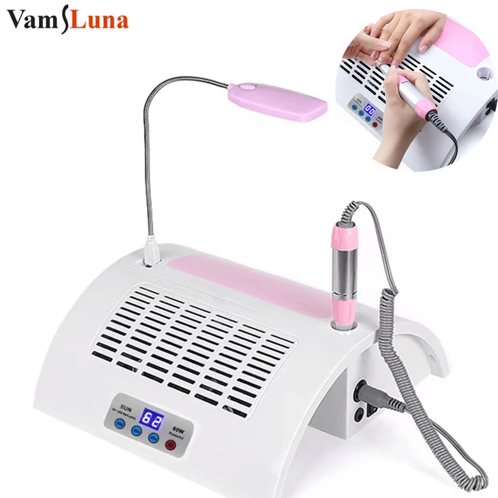 5 In 1 Nail Drill Polisher LED Photoapthery Lamp Dryer Multi-purpose Vacuum Cleaner Nail Art Tool Hand Pillow Integrated Machine