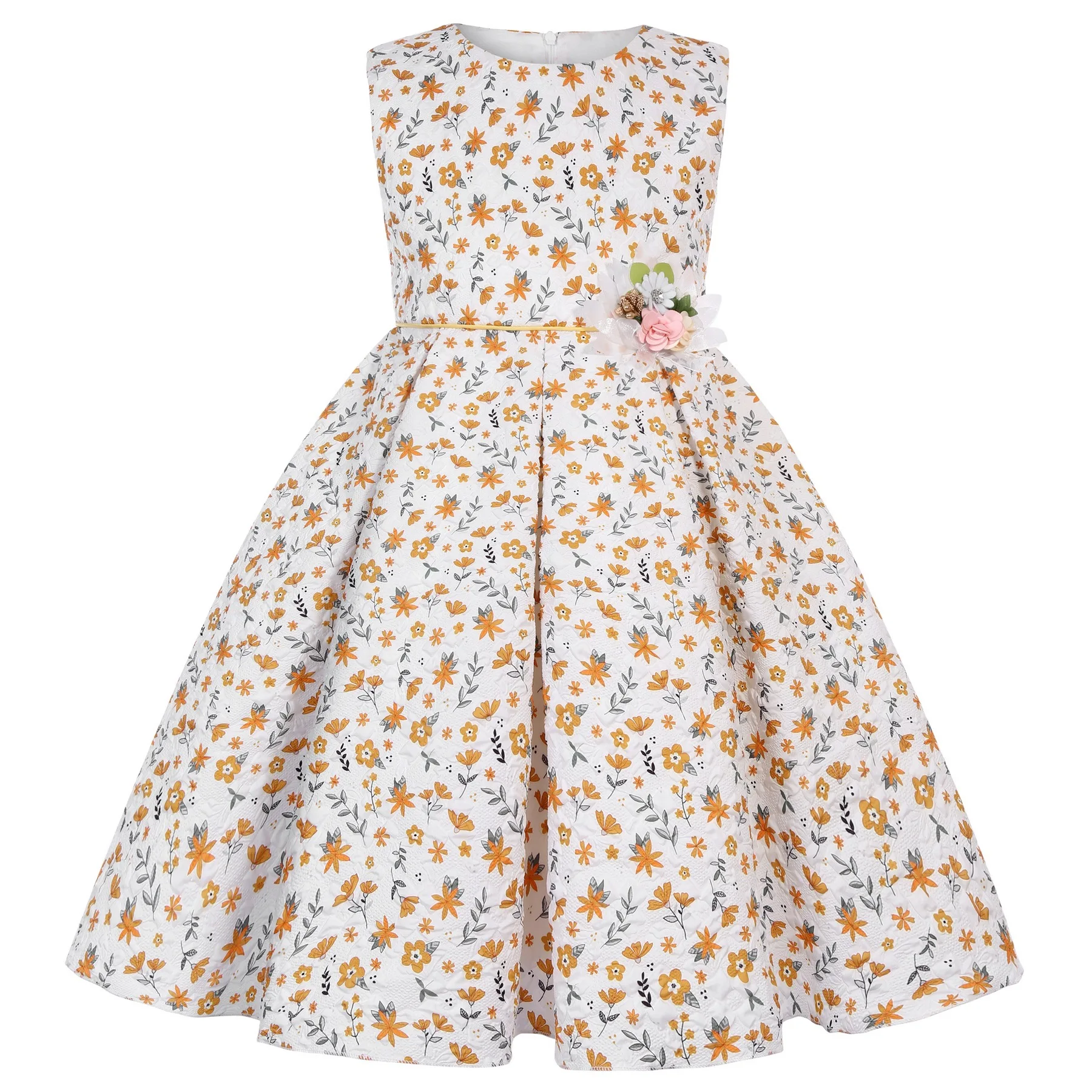 HETISO Floral Printed Girls Summer Dress Sleeveless Cotton Sundress Children's Holiday Wear for Kids Aged 2-10 Years