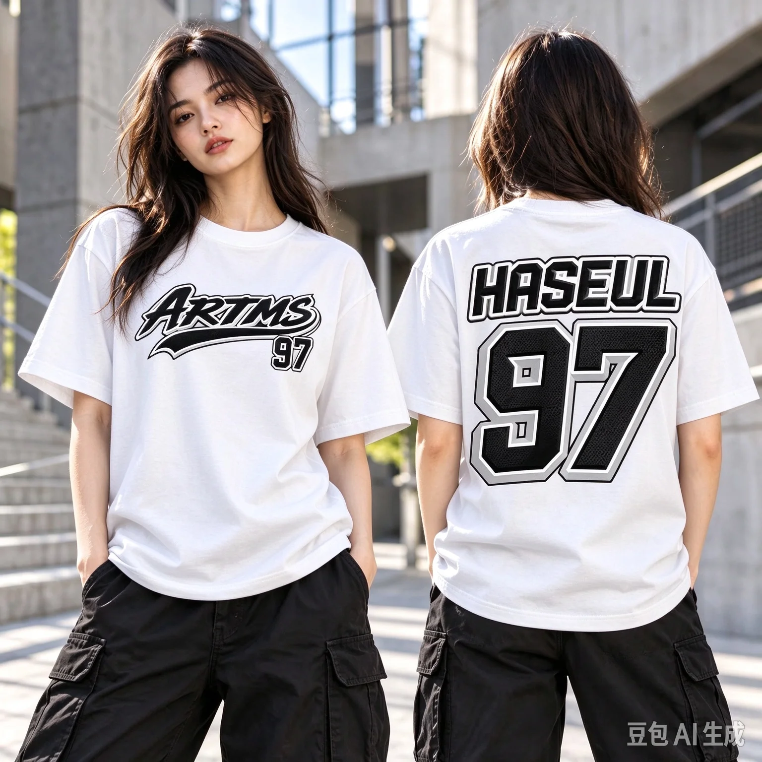 ARTMS Haseul 97 Varsity Style Double Sided T Shirt Unisex Kpop Fan Graphic Tee Front Back Short Sleeve Cotton Shirt