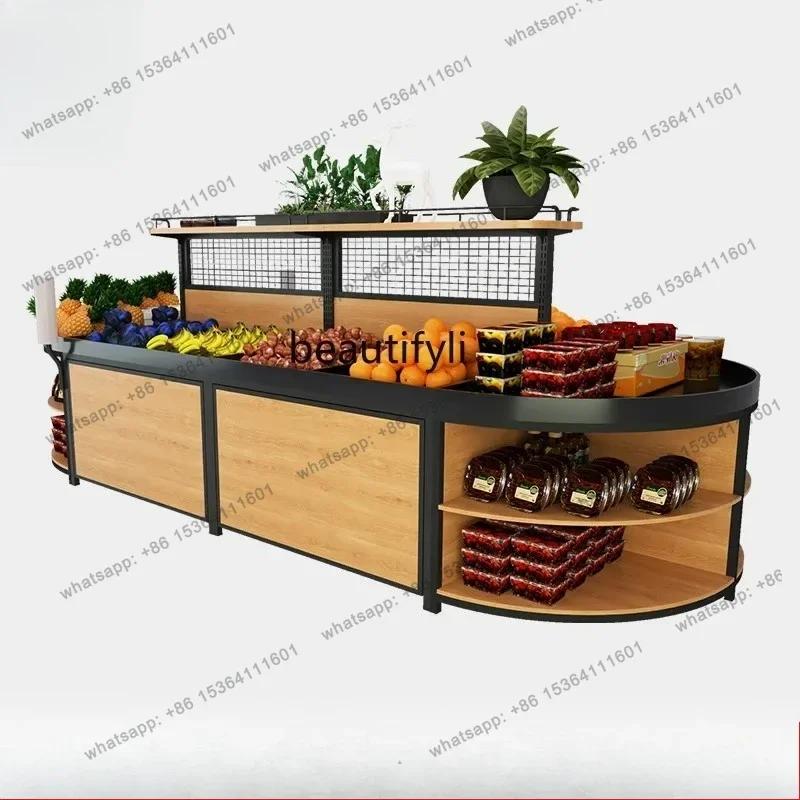 yj9 Supermarket vegetables and fruits fresh shelves steel and wood combined with vegetables, snacks and fruits Nakajima shelves