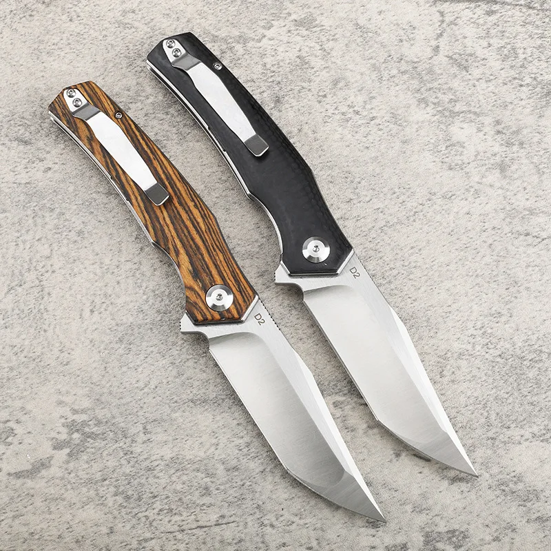 RHON 3.85inch EDC Foable Knife High Carbon D2 Tanto Blade Outdoor Camping Fliper Folding Pocket Knives with Carbon Firber Handle - view 2
