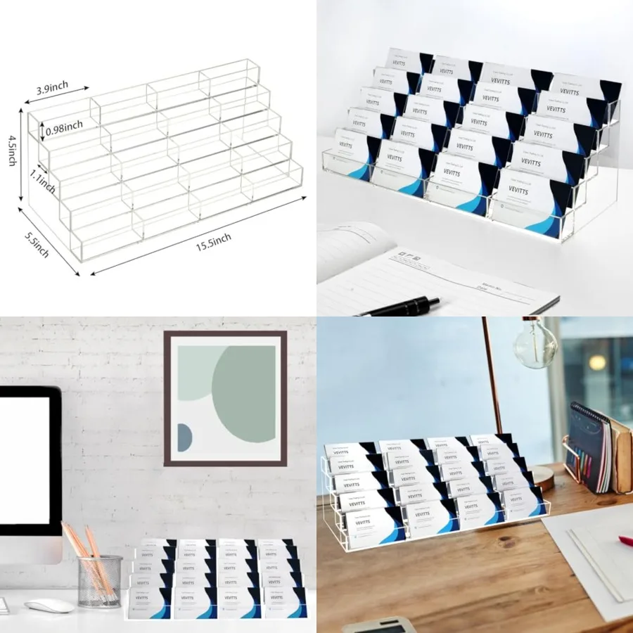 

20 Slots Acrylic Business Card Holder, Clear Plastic Desk Business Card Stand, Multi-Card Display Rack for Office Home School R