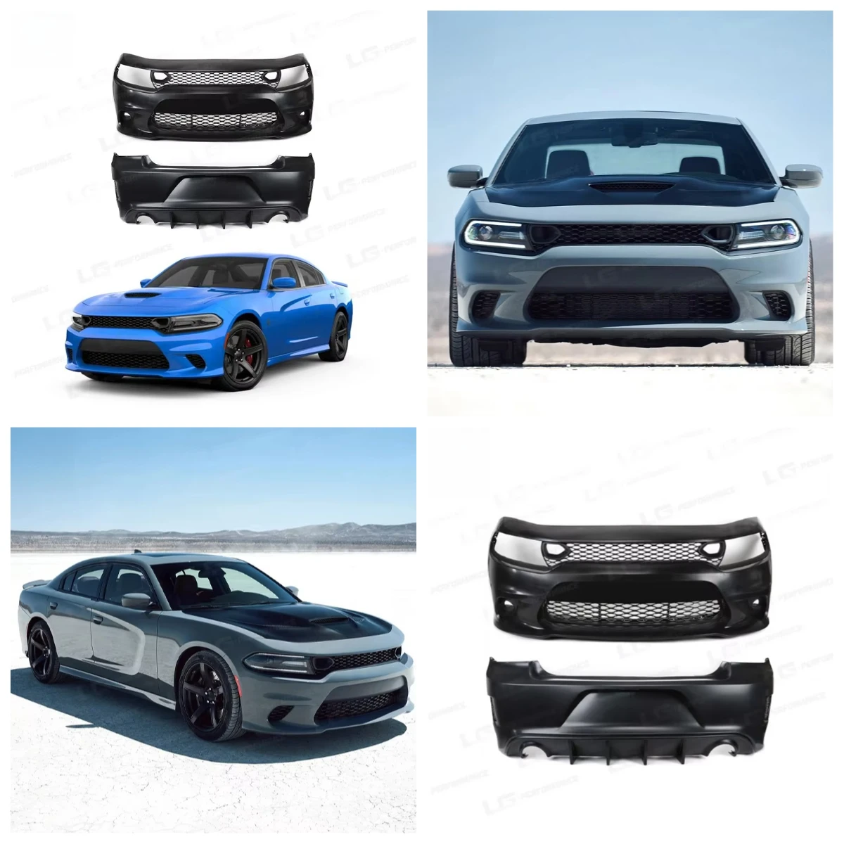 

Factory Price PP Material Body Kit for Charger 15-23 Upgrade to SRT Style Front Bumper With Grill and Rear Bumper