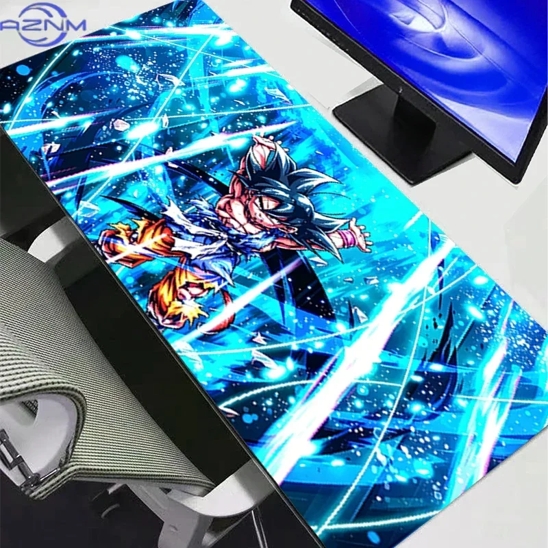 Anime Dragon Ball Goku Blue Energy Burst Large Mousepad Rubber Non-Slip Gaming Desk Mat Keyboard Pad for Home Office Decor