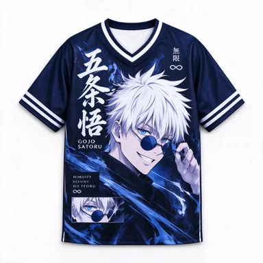 Jujutsu Battle Gojo Gojo No. 6 Mesh Shirt V-neck Breathable Ink Splash Background Anime Character Pattern Casual Sports Shirt