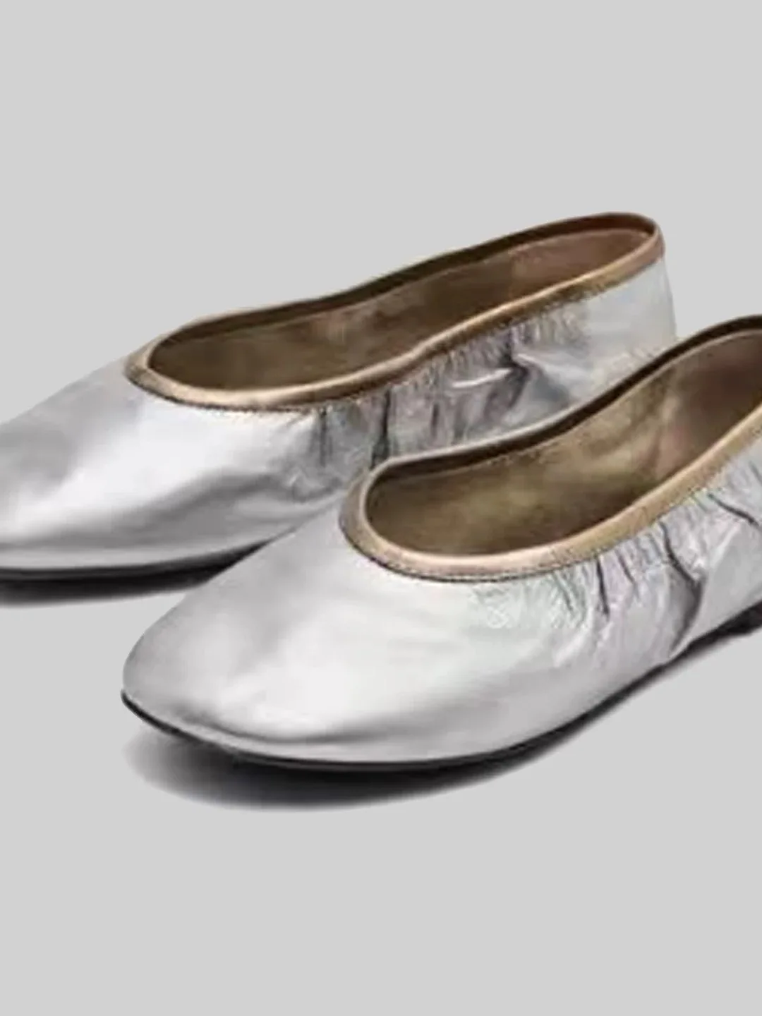 

MD Women's Ballet Flat oes Soft Comfortable Genuine Leather Spring Summer New Sle Silver Simple Faion Casual round Toe