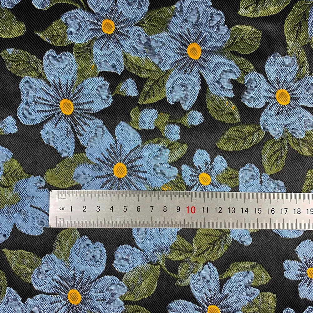 Bohemia Sewing Fabric Cloth Blue Embossed Three-Dimensional Plant Jacquard Cloth Dress Handbag Shoe Material Craft Fabrics