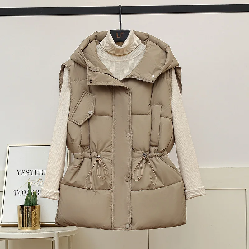 

Internet celebrity casual outerwear cotton vest 2024autumn and winter new fashion women hooded waist slimming cotton vest jacket