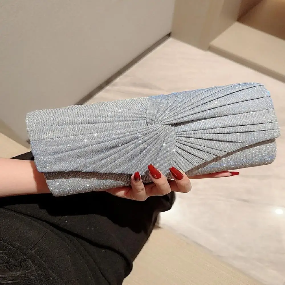 New Evening Clutch Bag for Women\'s Fashion Shining Gold Silver Long Purse Wedding Party Banquet Bag Ladies Sequin Shoulder Bag