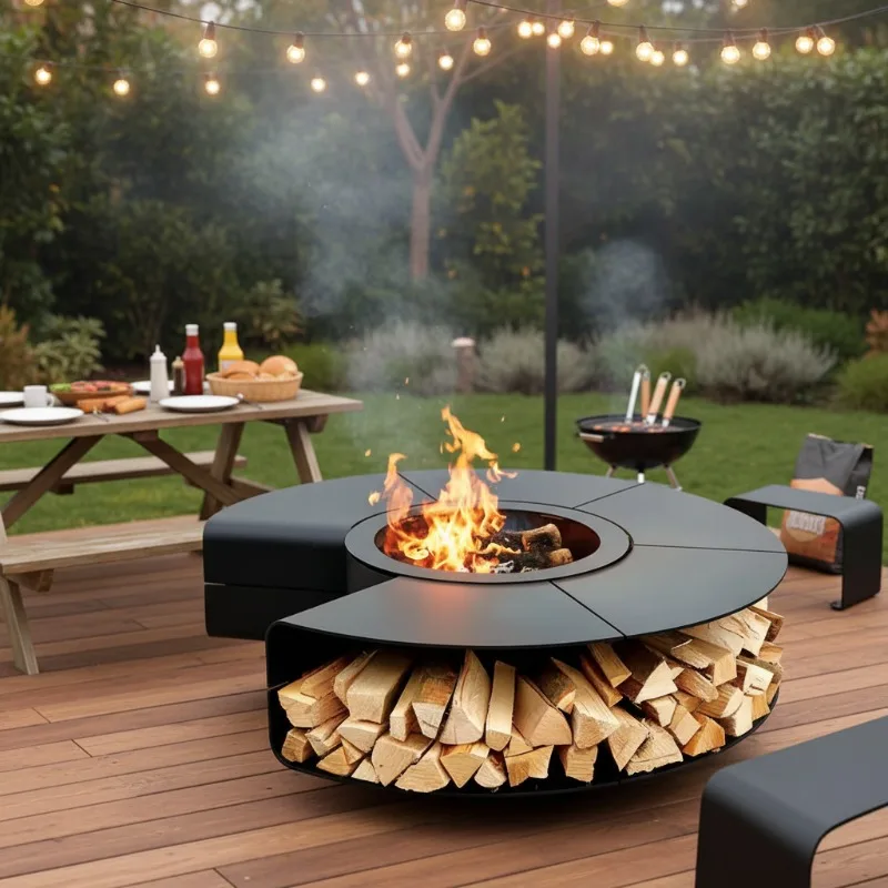 European Fire Pit Courtyard Garden BBQ Fire Table Outdoor Wood Burning Heater
