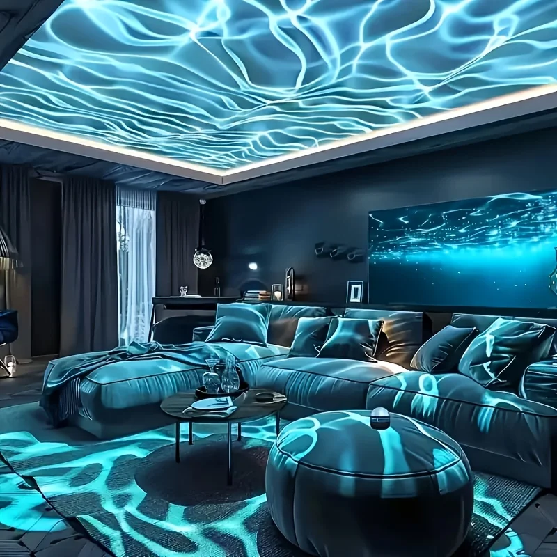 7Colors Water Ripple Projector Dynamic Rotating LED Night Light with Remote USB Powered Family Bedroom Romantic Ocean Decor Lamp