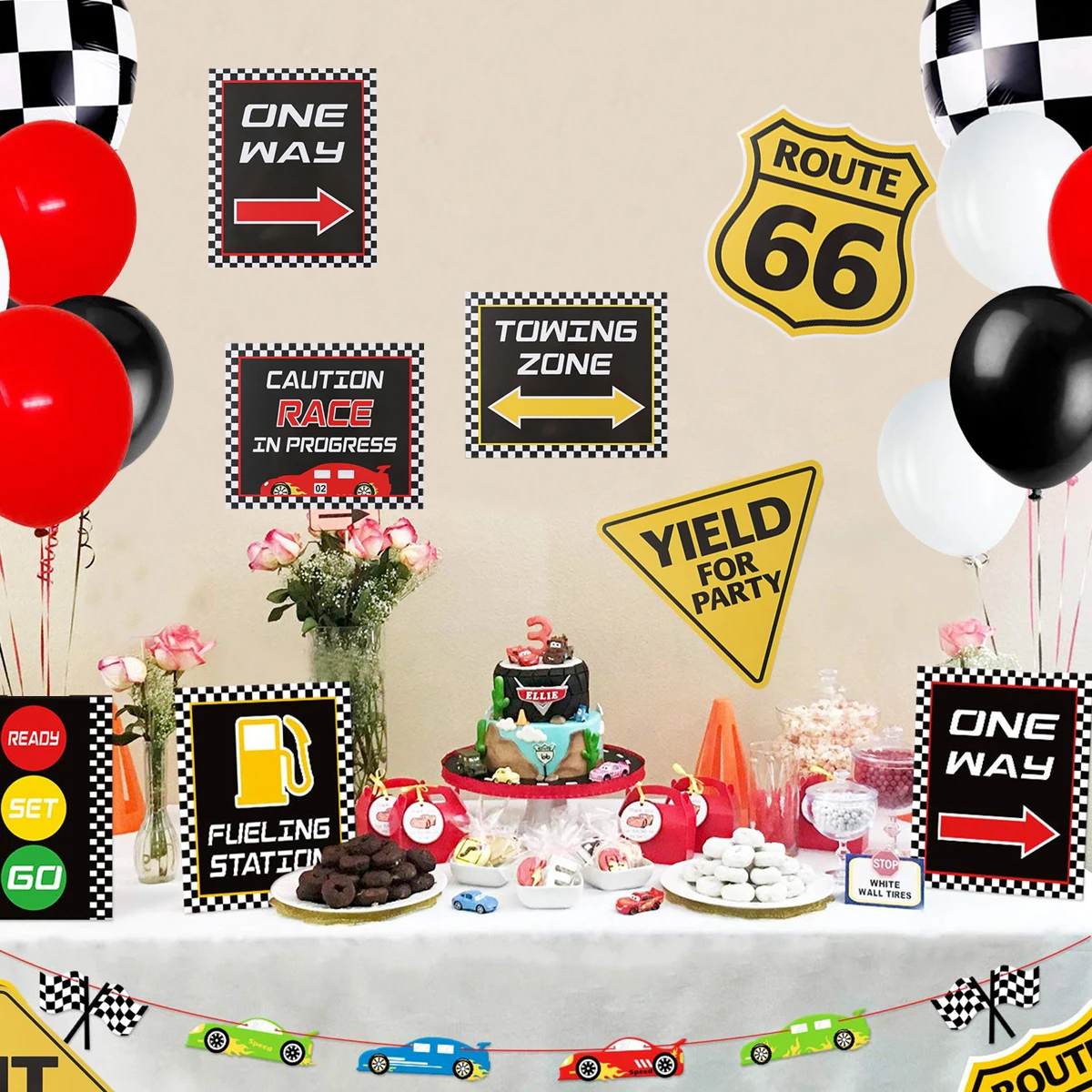 18pcs Race Car Birthday Party Supplies Checkered Flags Racing Happy Birthday Party Signs Cutouts Cars Birthday Party Room Decors