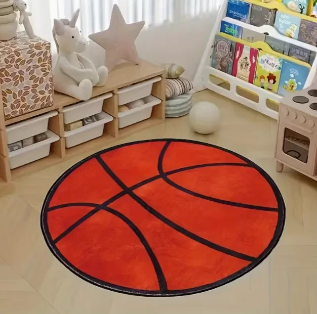 Basketball Themed Circular Area Mat Comfortable and Machine Washable Bedroom Living Room Game Room Decoration Bedroom Carpet