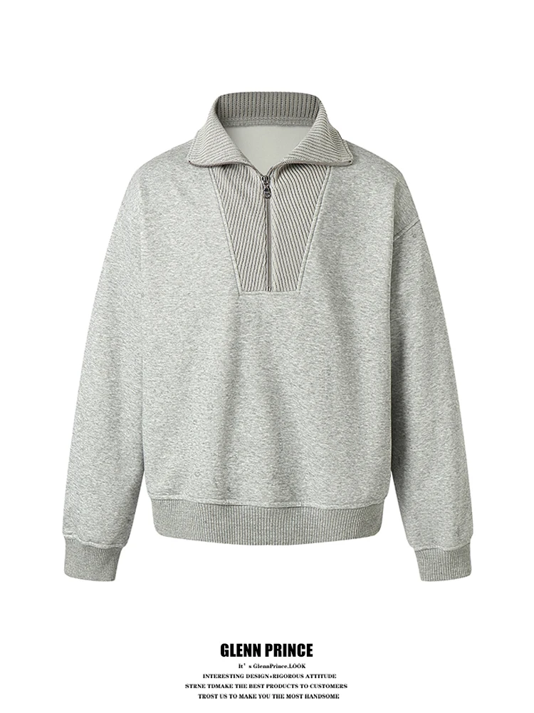 

Корейская ретро-толстовка на молнии с пэчворком, длинный рукав, мужская, свободного кроя, зимняя, в стиле Cleanfit, уличная одежда, повседневная, хлопковая, полуплотная