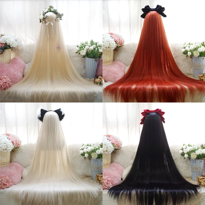 Allaosify-pelo largo falso Lolita, 120cm, 530 gramos, Princesa, liso, dorado, naranja, natural, blanco y negro