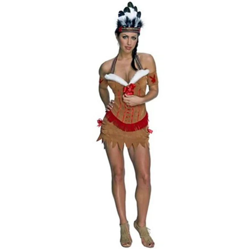 Disfraz de doncella india para adultos, disfraz de cazadora de la tribu de la jungla de hombre de las cavernas, vestido de princesa india nativa, trajes de Cosplay de Halloween