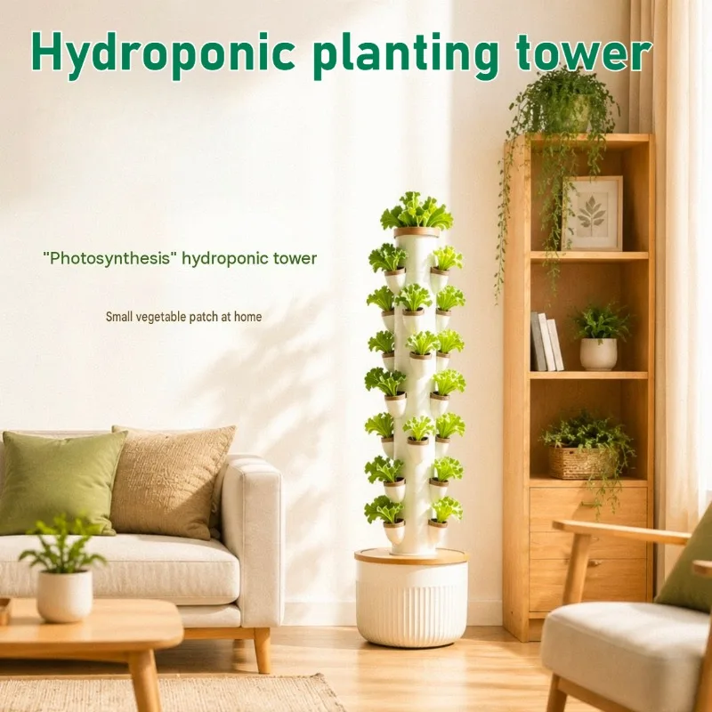 Vertical Hydroponic Growing Tower, Soilless Stacked Planting System, Indoor Home Garden Planter for Vegetable Greens Cultivation