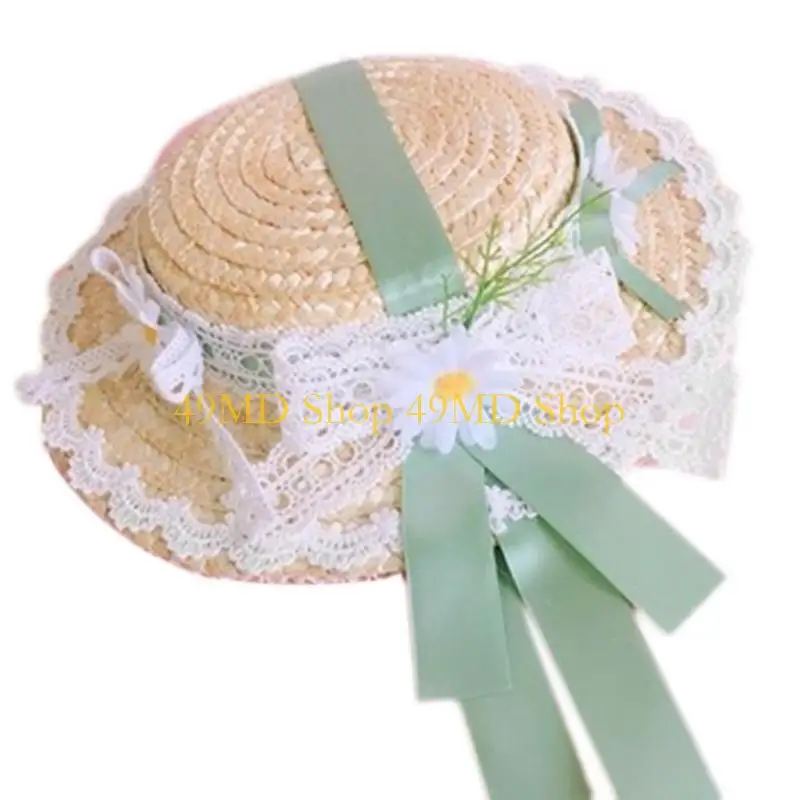 49MD Women Girls Straw Cap Lolitas Lightweight Sun Hat Tea Party Costume Accessories