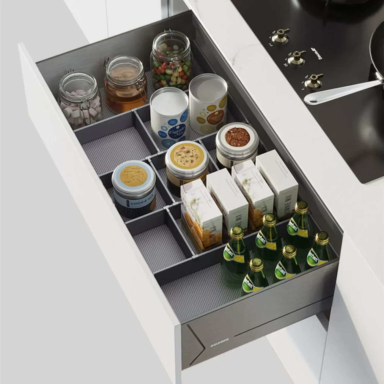 Goldmine Food Storage Pullout Baskets Kitchen Cabinet Accessories Soft Closed Slide Pullout Drawers for Food Organization