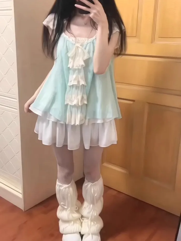 

Summer Ele Lace irt And ort Skirt Set Women's New 2025 Patchwork Two-Piece Suit Faionable Casual Wear ort Sve