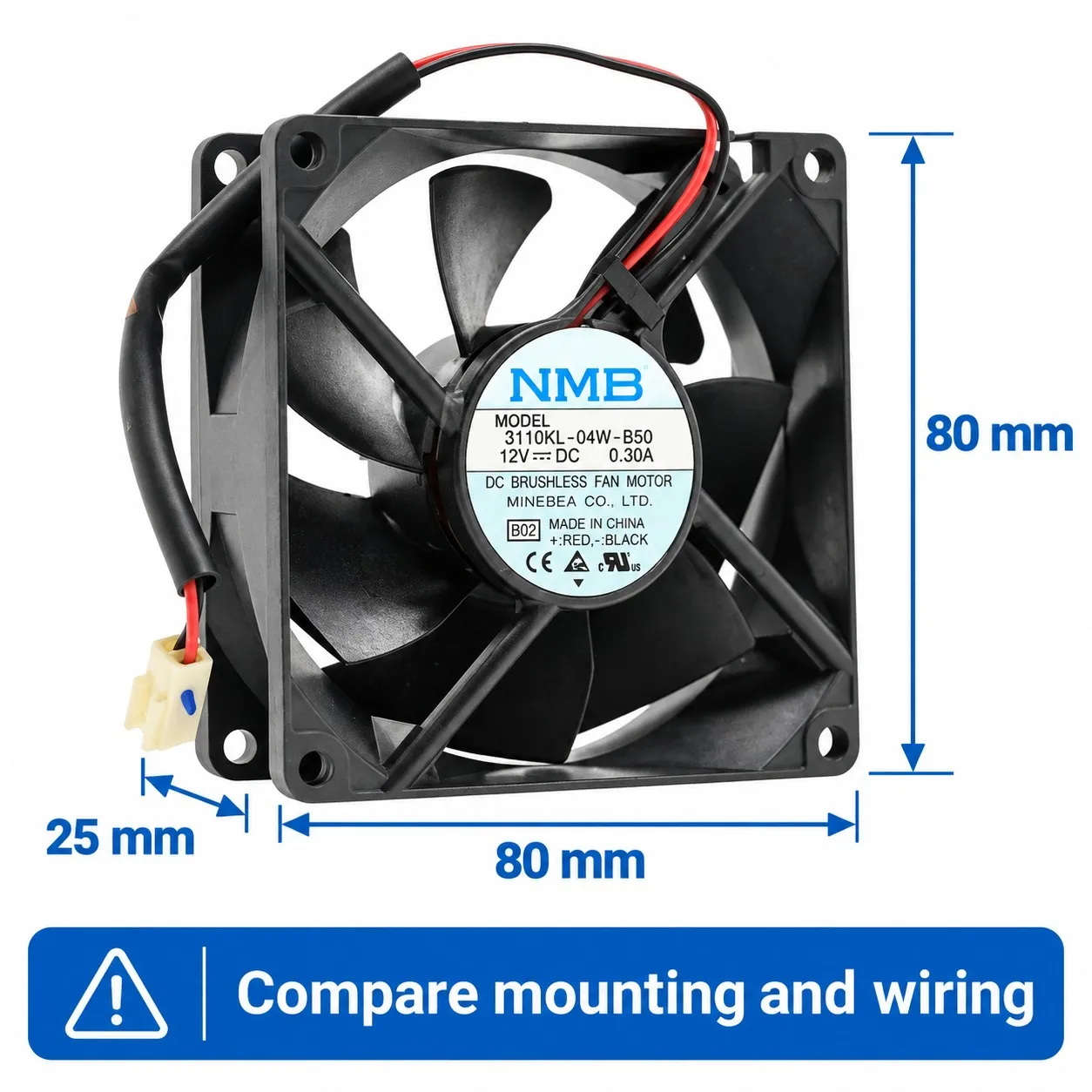 3110KL-04W-B50 DC Axial Server Cooling Fan 80x80x25mm 8025 12V 0.30A 3250RPM for NMB