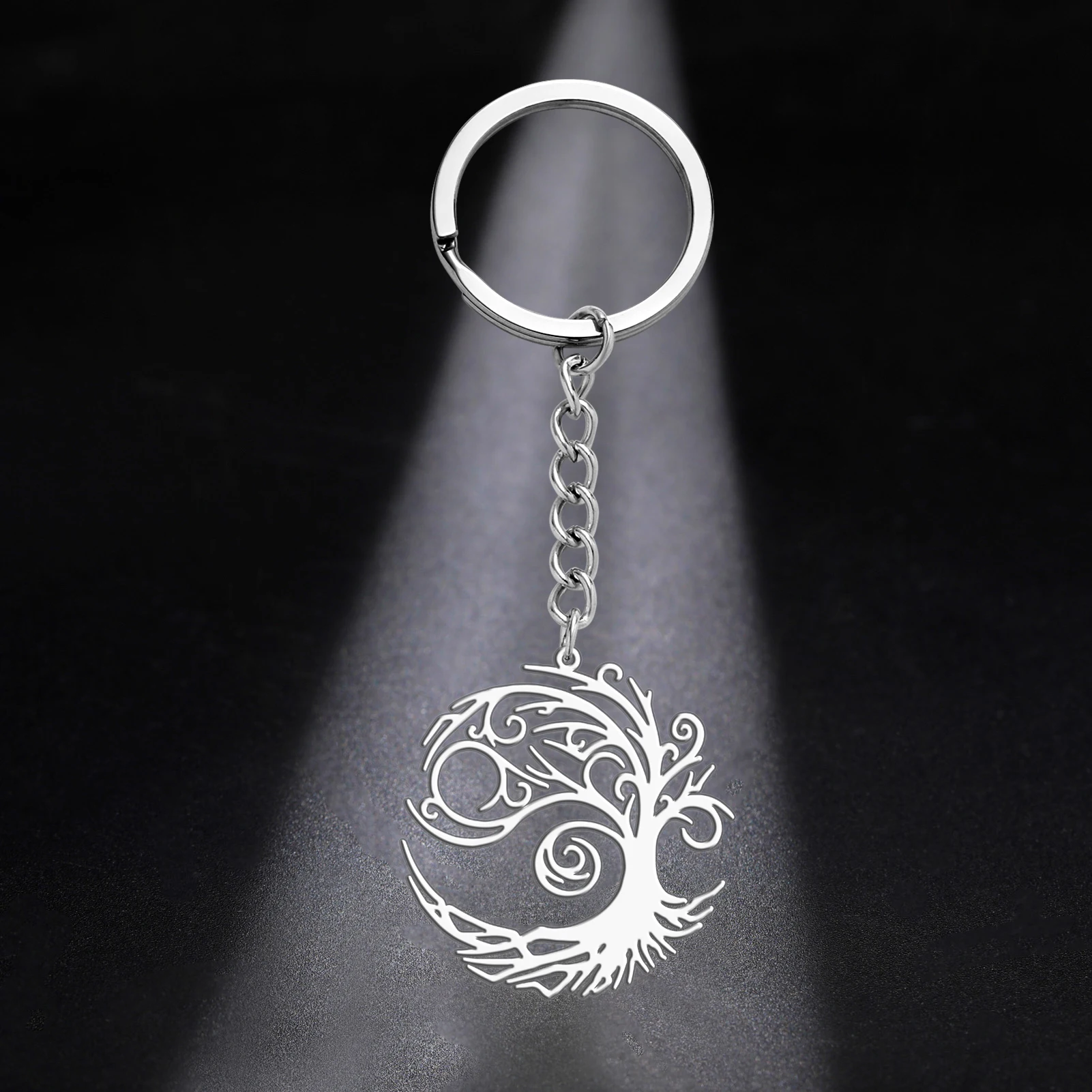LIKGREAT Tree of Life Keychain Stainless Steel Keyring Celtic Norse Viking Symbol Spiritual Jewelry Amulet Gift for Women Men