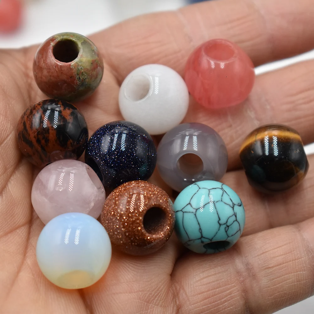 Großhandel 12 Stück/Set modische, hochwertige Natursteinperlen, runde Form, großes Loch, 16 mm, für Schmuckherstellung, kostenloser Versand – Detail 23