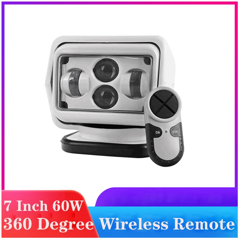 

60w Car LED Search Lights Wireless Remote Control Boat Searchlight Portable 360 Degrees Rotating 9-32V SUV 4wd Truck Boat