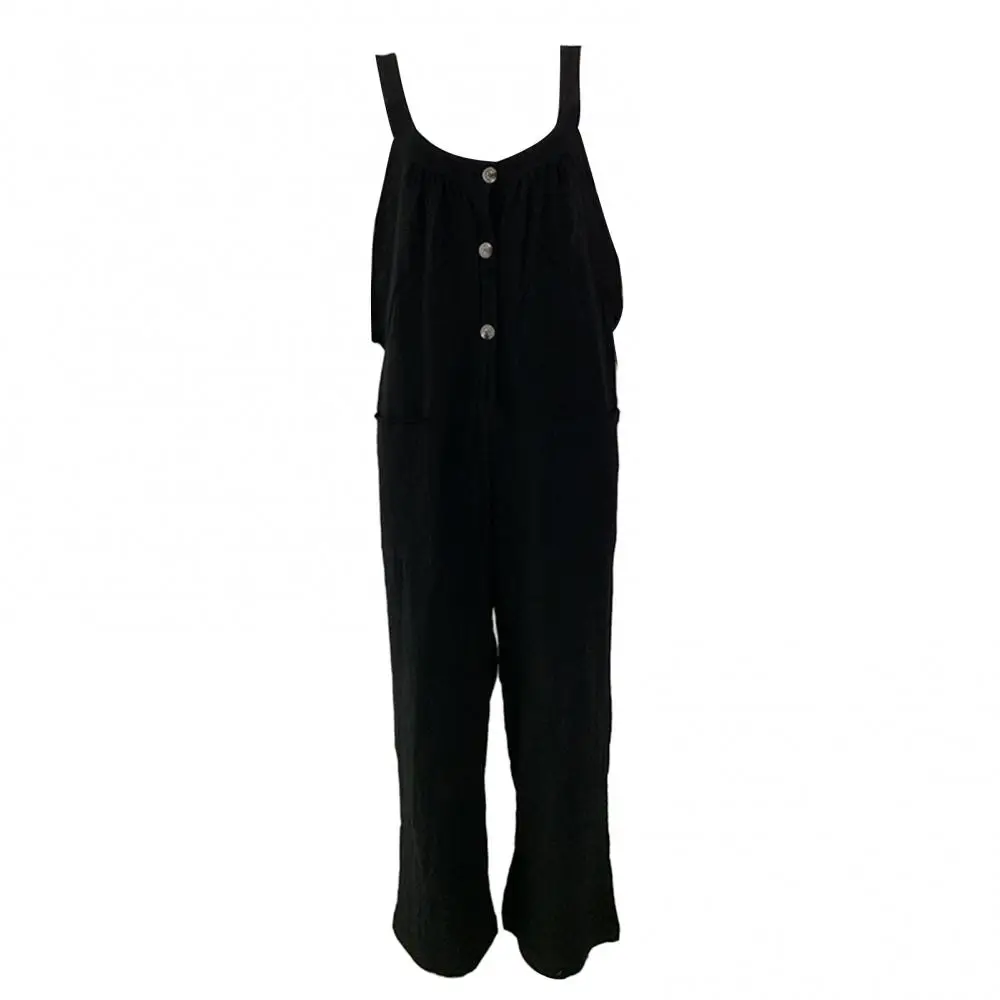 

Solid Color Overall Women Dungarees Jumpsuit Pockets HOT SALES！！！Buttons Cotton Linen Bib