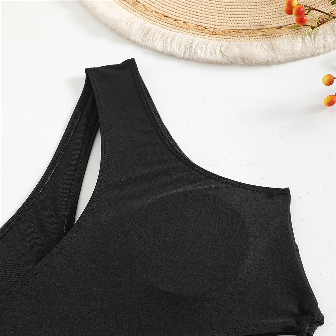 Asymmetrischer Badeanzug mit Cut-Outs und einem Schulterträger, einteiliger Badeanzug für Damen, Monokini mit hohem Beinausschnitt, Badebekleidung, Badeanzug, Modell V6254. – Detail 25