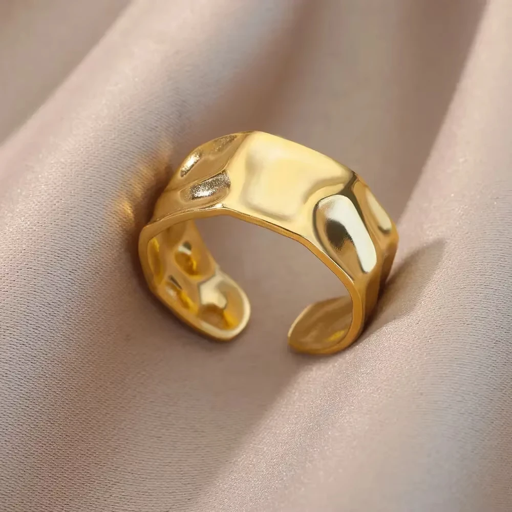 Edelstahl Chunky Breite Ringe Für Frauen Vintage Gold Farbe Geometrische Open Finger Ring Mode Minimalistischen Schmuck Geschenk Femme