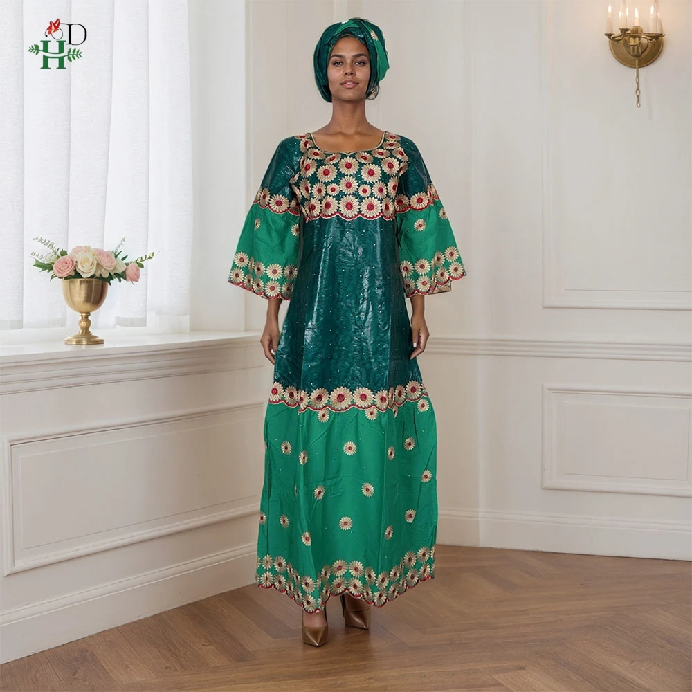 

H & D африканское платье, женская одежда, длинное традиционное платье Bazin Riche Dashiki с вышивкой, новинка 2025, женская одежда из Южной Африки
