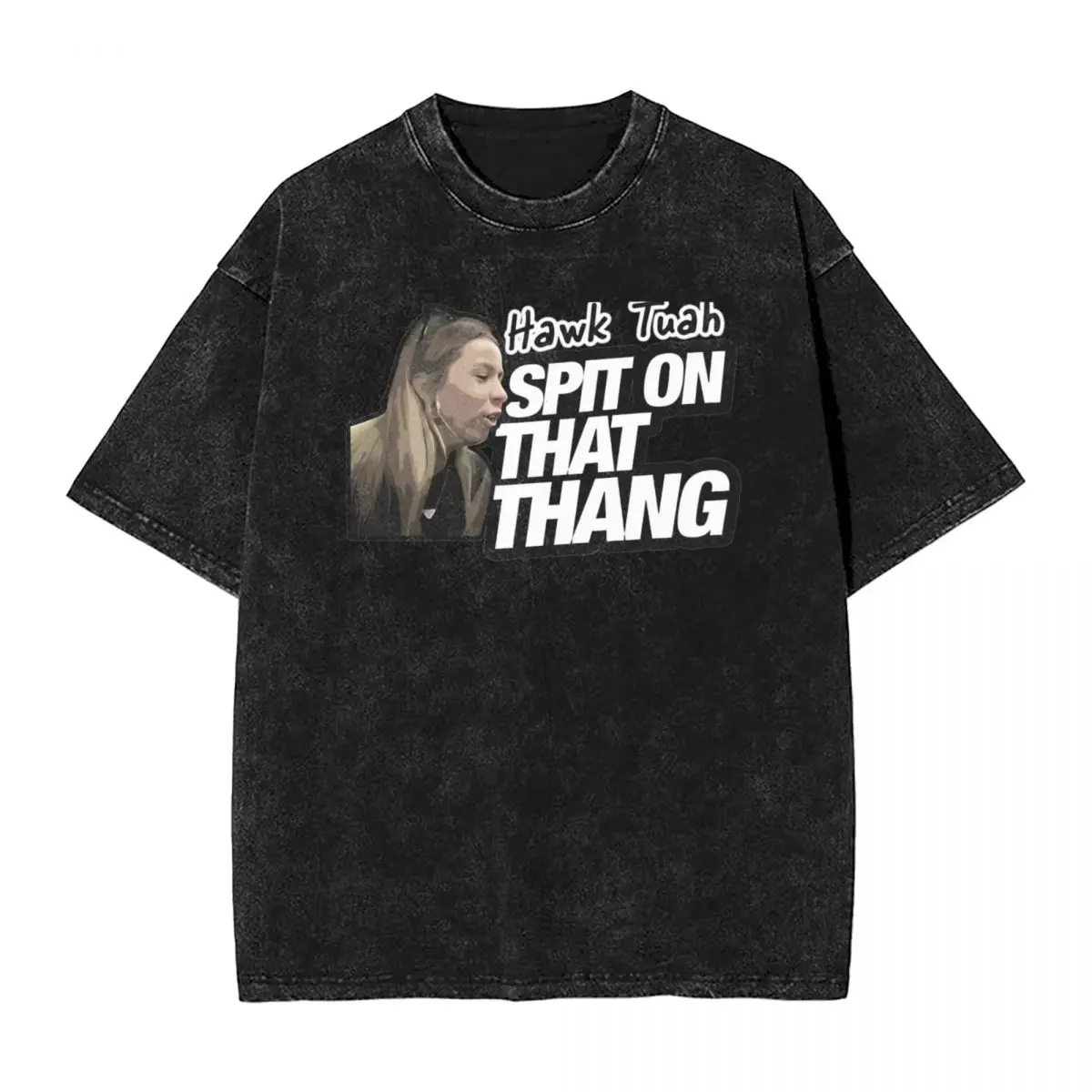 Washed T Shirts Funny Meme Hawk Tuah Spit On That Thang Hip Hop Vintage T-Shirt Street Streetwear Cotton Tops Tees for Men Women